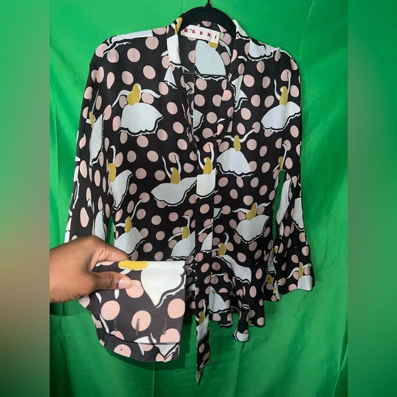 Marni Ballerina 100% Silk Blouse size 40 - Flawed/ Black - Picture 3 of 15